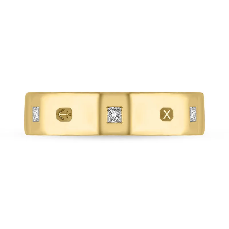 9ct Yellow Gold 0.24ct Diamond Queen's Jubilee Hallmark Princess Cut 5mm Ring D