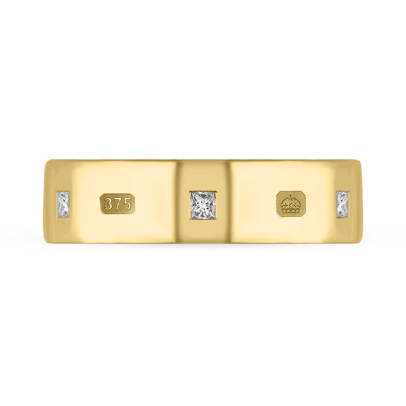 9ct Yellow Gold 0.36ct Diamond Queen's Jubilee Hallmark Princess Cut 6mm Ring D