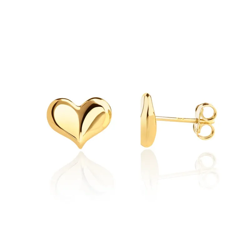 9ct Yellow Gold 10mm Curved Heart Stud Earrings
