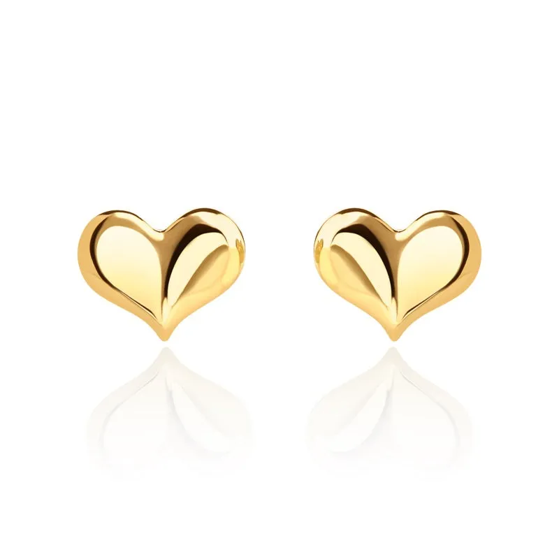 9ct Yellow Gold 10mm Curved Heart Stud Earrings
