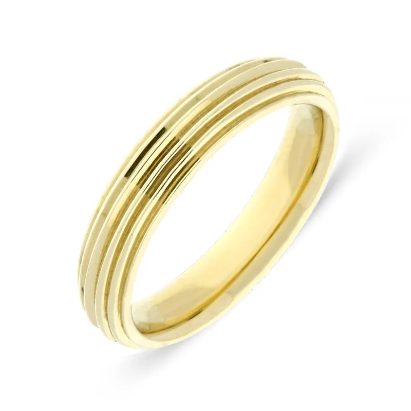 9ct Yellow Gold 4mm Ridged Wedding Ring
