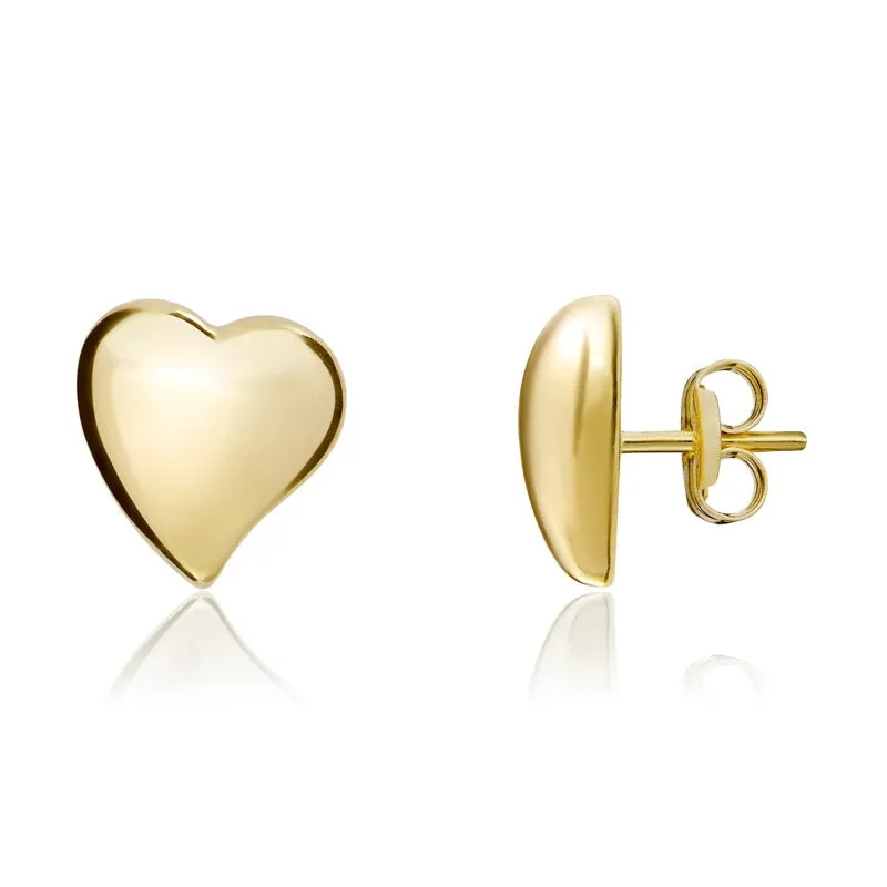 9ct Yellow Gold 6mm Waved Heart Stud Earrings