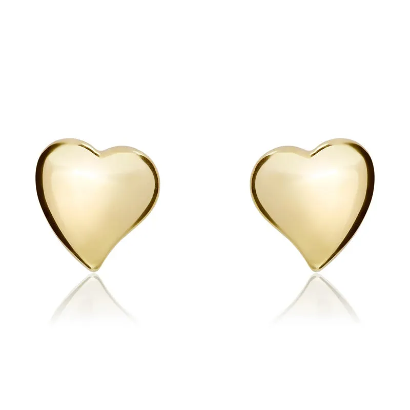 9ct Yellow Gold 6mm Waved Heart Stud Earrings