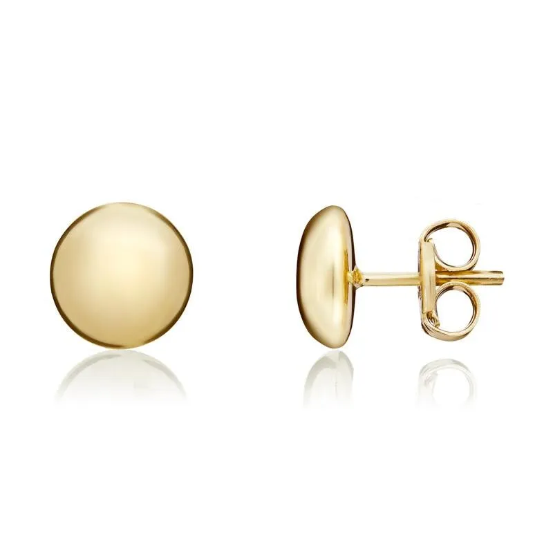 9ct Yellow Gold 7mm  Button Stud Earrings