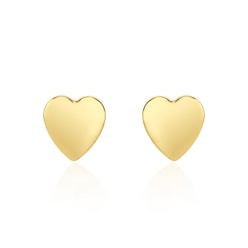 9ct Yellow Gold 9mm Heart Stud Earrings