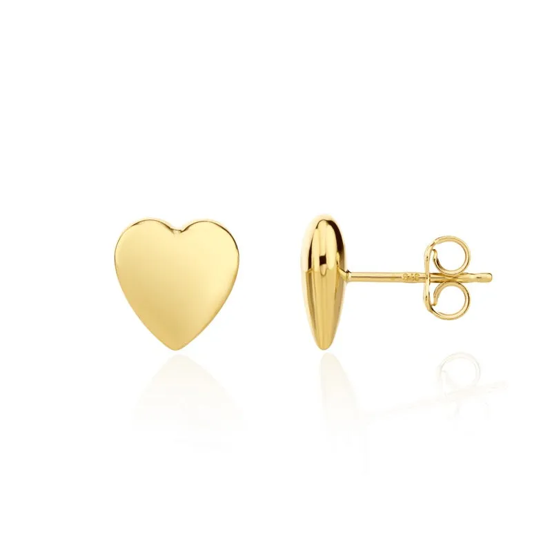 9ct Yellow Gold 9mm Heart Stud Earrings