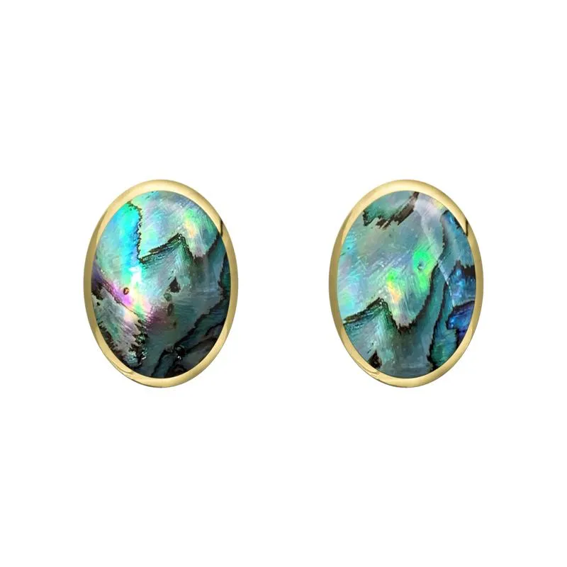 9ct Yellow Gold Abalone 7 x 5mm Classic Small Oval Stud Earrings