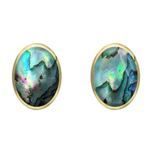 9ct Yellow Gold Abalone 8 x 10mm Classic Large Oval Stud Earrings