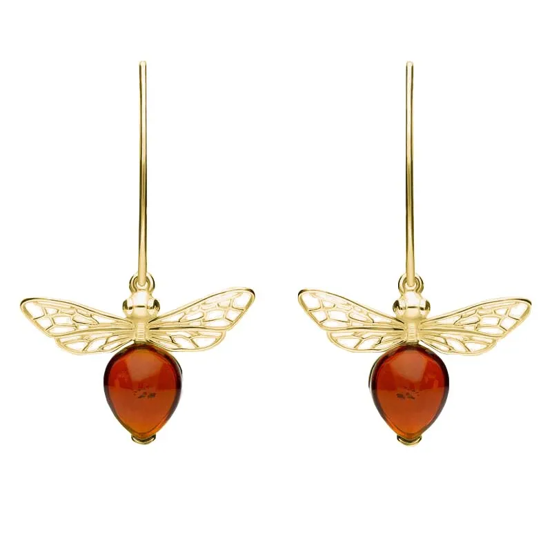 9ct Yellow Gold Amber Bee Small Hook Earrings
