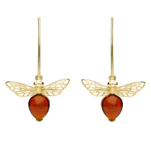 9ct Yellow Gold Amber Bee Small Hook Earrings