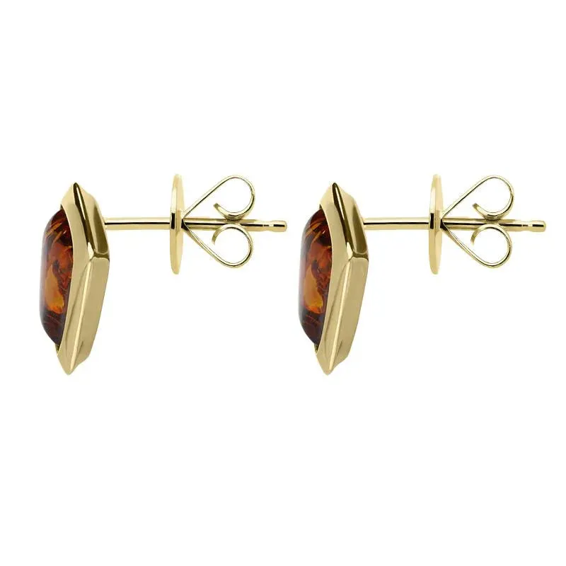 9ct Yellow Gold Amber Cushion Stud Earrings D