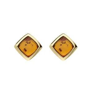 9ct Yellow Gold Amber Cushion Stud Earrings D