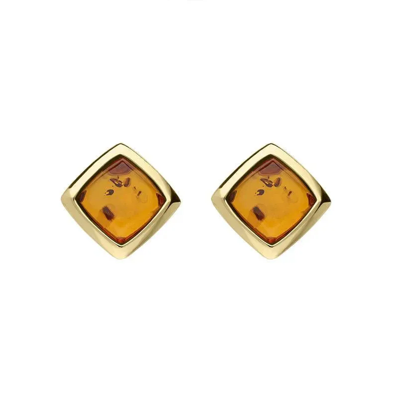 9ct Yellow Gold Amber Cushion Stud Earrings D