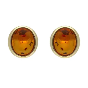 9ct Yellow Gold Amber Framed Oval Stud Earrings D