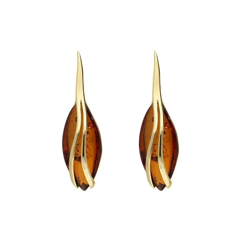 9ct Yellow Gold Amber Marquise Wave Stud Earrings D