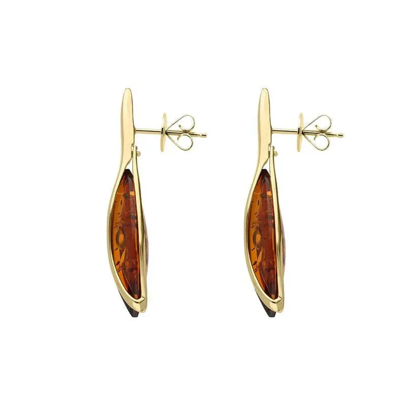 9ct Yellow Gold Amber Marquise Wave Stud Earrings D