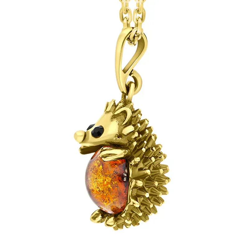 9ct Yellow Gold Amber Medium Hedgehog Necklace