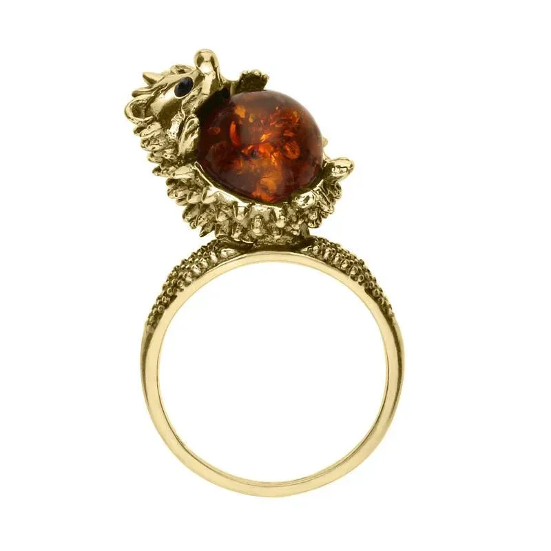 9ct Yellow Gold Amber Medium Hedgehog Ring