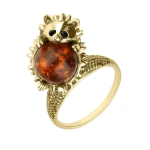 9ct Yellow Gold Amber Medium Hedgehog Ring