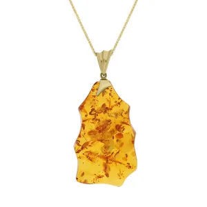 9ct Yellow Gold Amber Organic Polished Necklace D