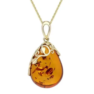 9ct Yellow Gold Amber Pear Leaf Necklace D