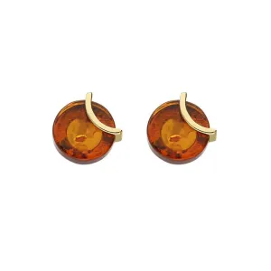 9ct Yellow Gold Amber Round Stud Earrings D