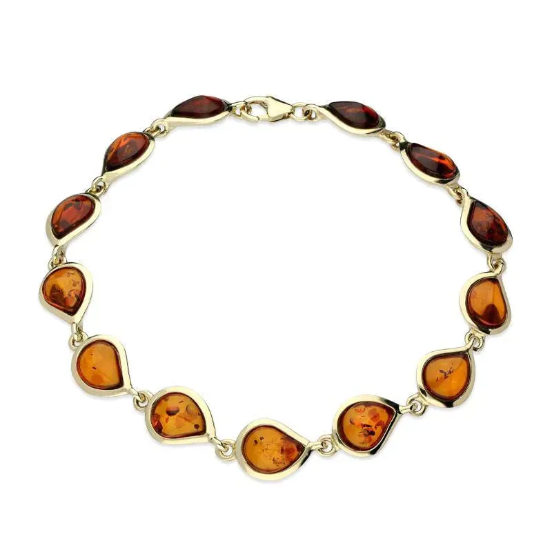 9ct Yellow Gold Amber Thirteen Stone Framed Pear Bracelet D