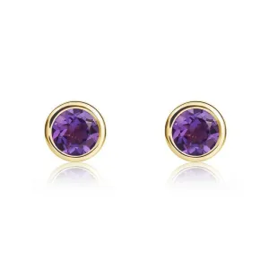 9ct Yellow Gold Amethyst 4mm Round Rub Over Set Stud Earrings