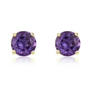 9ct Yellow Gold Amethyst 5mm Round Claw Set Stud Earrings