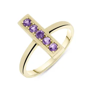 9ct Yellow Gold Amethyst Perpendicular Bar Ring