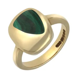 9ct Yellow Gold and Malachite Freeform Oblong Shape Ring D