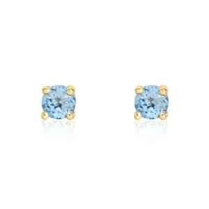 9ct Yellow Gold Aquamarine 3mm Round Claw Set Stud Earrings