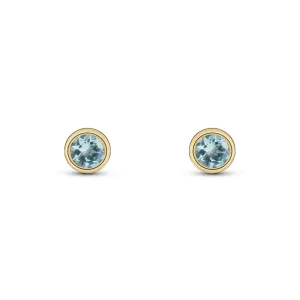 9ct Yellow Gold Aquamarine 3mm Round Rub Over Set Stud Earrings