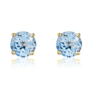9ct Yellow Gold Aquamarine 5mm Round Claw Set Stud Earrings