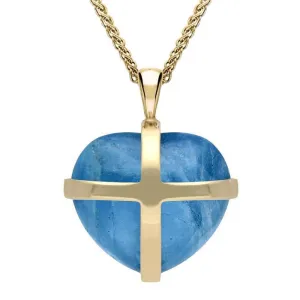 9ct Yellow Gold Aquamarine Medium Cross Heart Necklace
