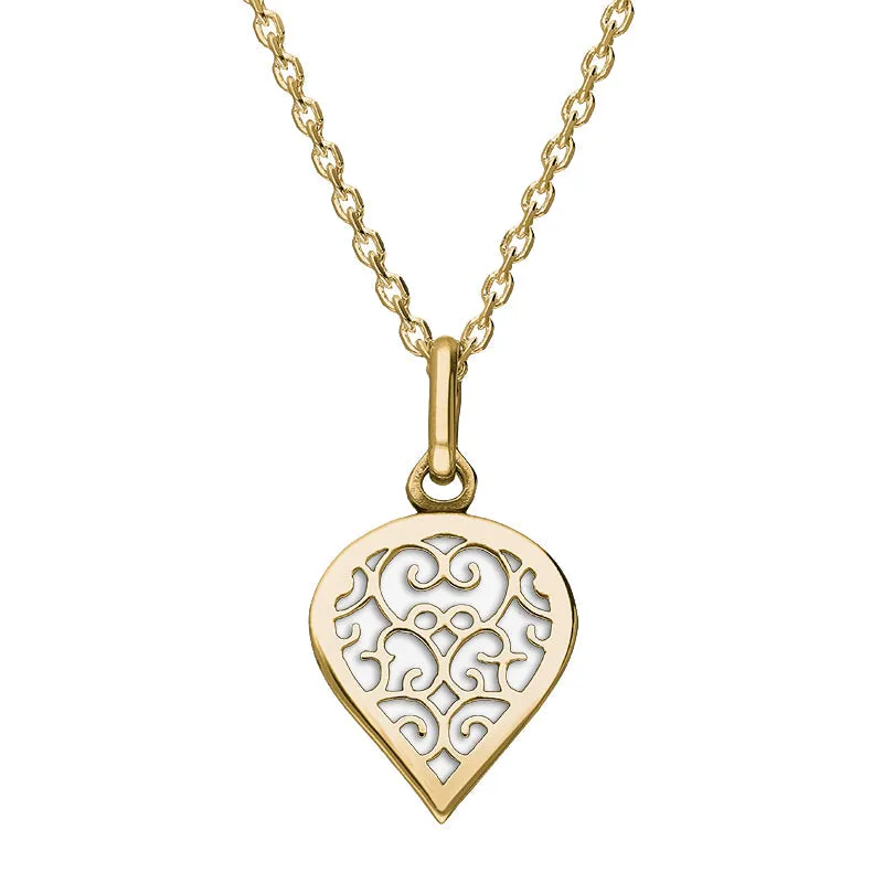 9ct Yellow Gold Bauxite Flore Filigree Small Heart Necklace