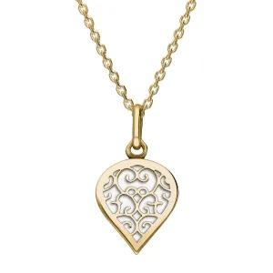 9ct Yellow Gold Bauxite Flore Filigree Small Heart Necklace