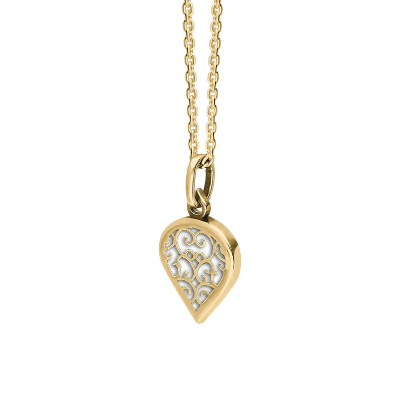 9ct Yellow Gold Bauxite Flore Filigree Small Heart Necklace