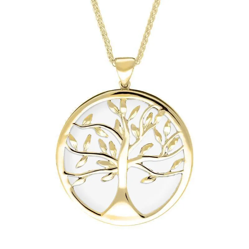 9ct Yellow Gold Bauxite Large Round Tree of Life Necklace