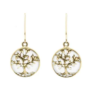 9ct Yellow Gold Bauxite Round Large Tree of Life Leaves Drop Earrings