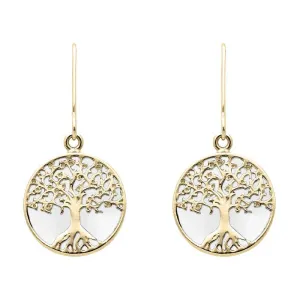 9ct Yellow Gold Bauxite Round Tree of Life Drop Earrings