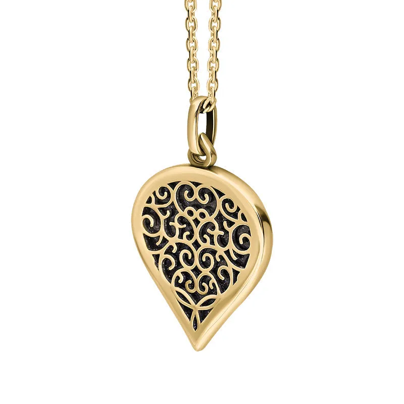 9ct Yellow Gold Blue Goldstone Flore Filigree Medium Heart Necklace
