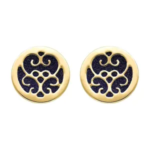 9ct Yellow Gold Blue Goldstone Flore Filigree Stud Earrings