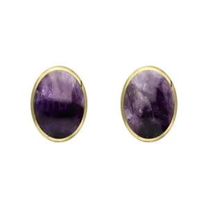 9ct Yellow Gold Blue John 7 x 5mm Classic Small Oval Stud Earrings
