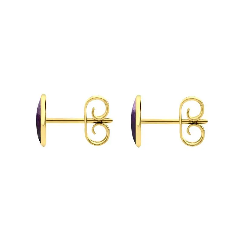 9ct Yellow Gold Blue John 7 x 5mm Classic Small Oval Stud Earrings