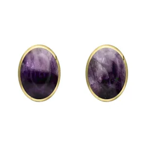 9ct Yellow Gold Blue John 8 x 6mm Classic Medium Oval Stud Earrings
