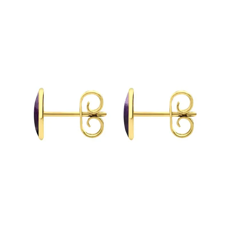 9ct Yellow Gold Blue John 8 x 6mm Classic Medium Oval Stud Earrings