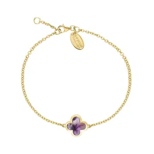 9ct Yellow Gold Blue John Bloom Four Leaf Clover Polished Edge Bracelet