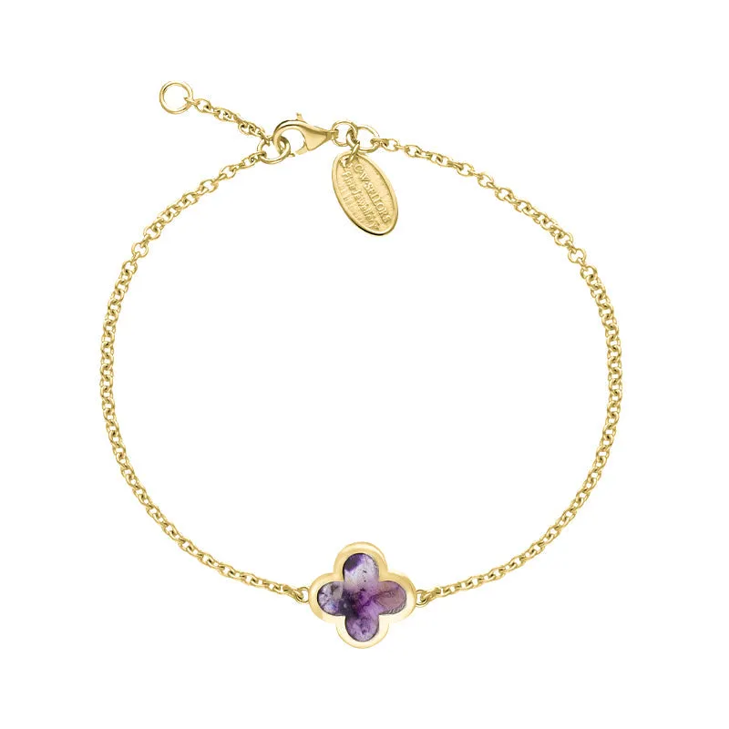 9ct Yellow Gold Blue John Bloom Four Leaf Clover Polished Edge Bracelet