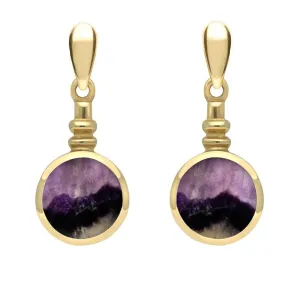 9ct Yellow Gold Blue John Bottle Top Drop Earrings